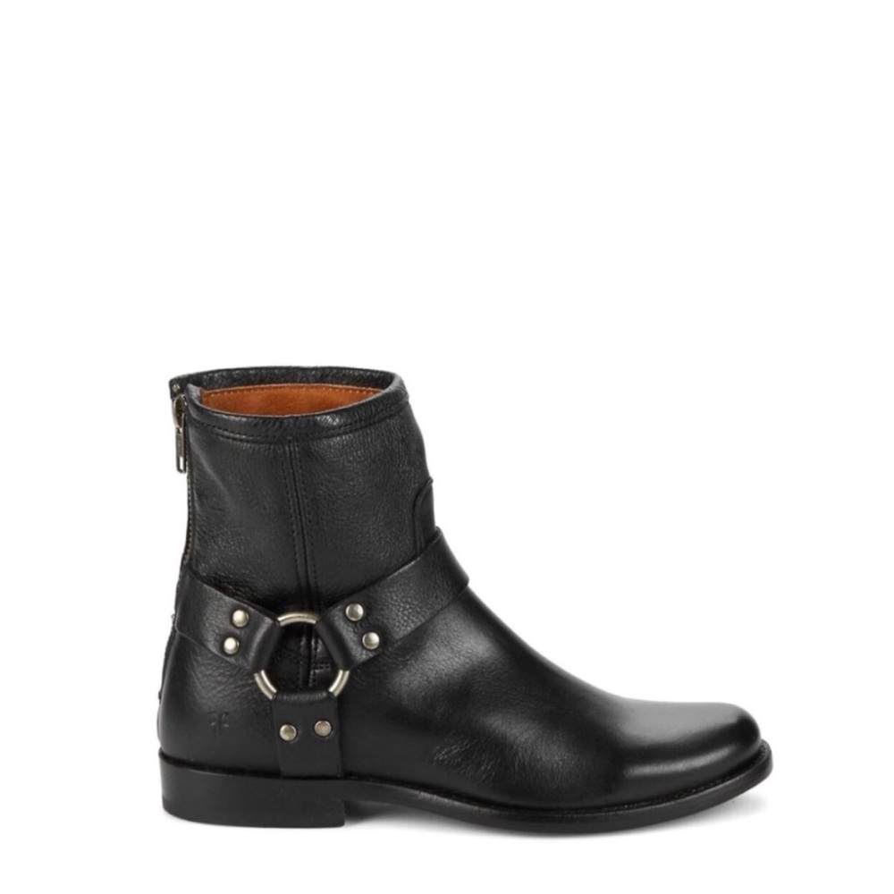 FRYE Phillip Harness Moto Black Leather Short Ankle Boots Size‎ 9